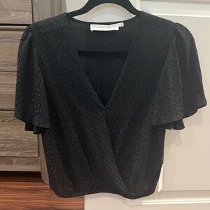 ASTR Black Textured V-Neck Blouse